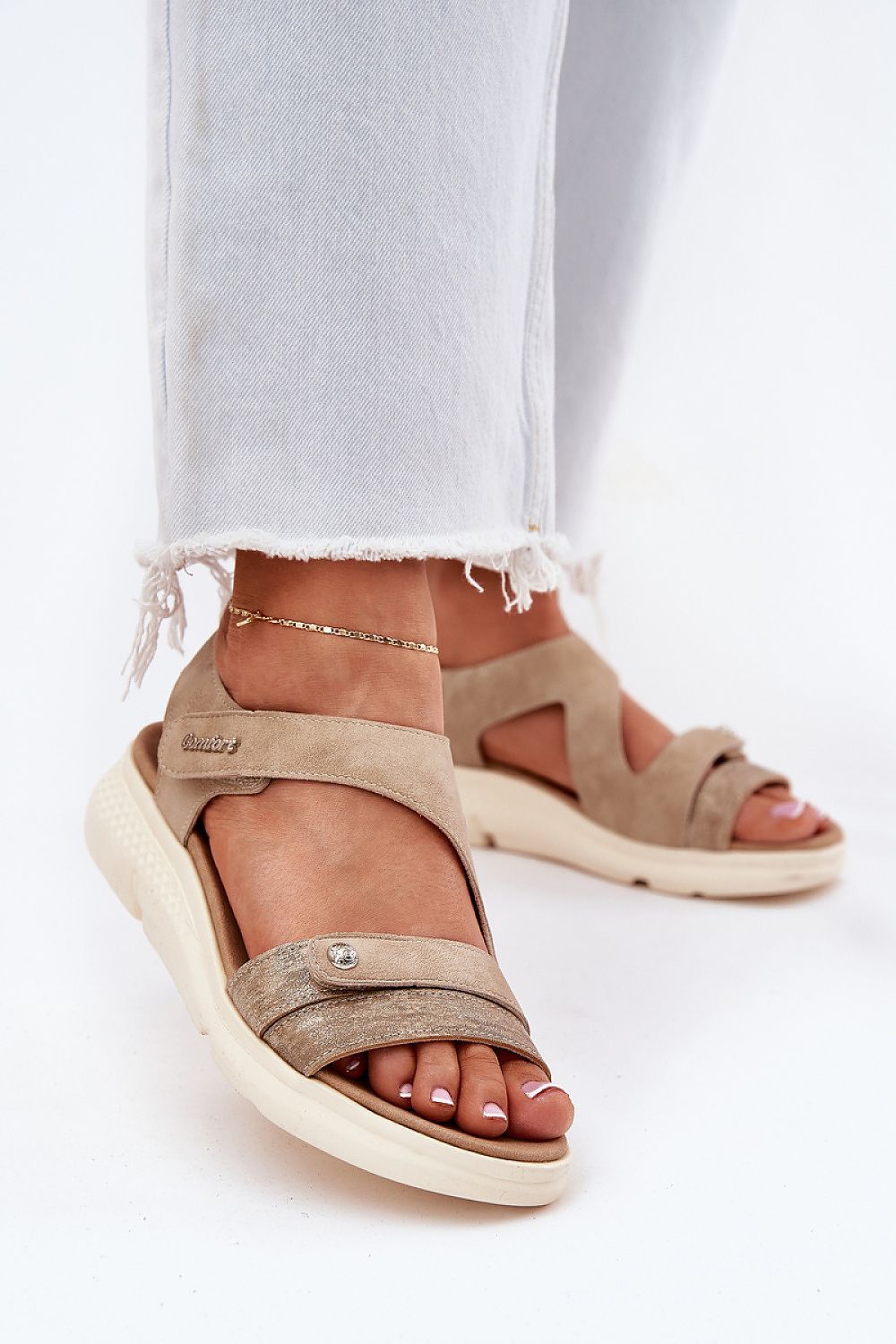 image-Women's Eco Leather Wedge Sandals with Velcro