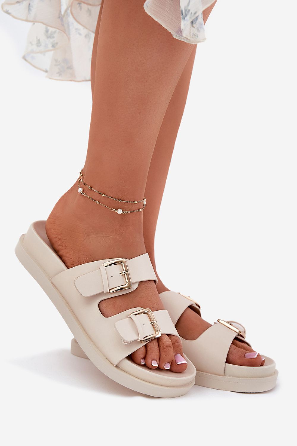 image-Women's Platform Slippers Eco-Leather Buckle