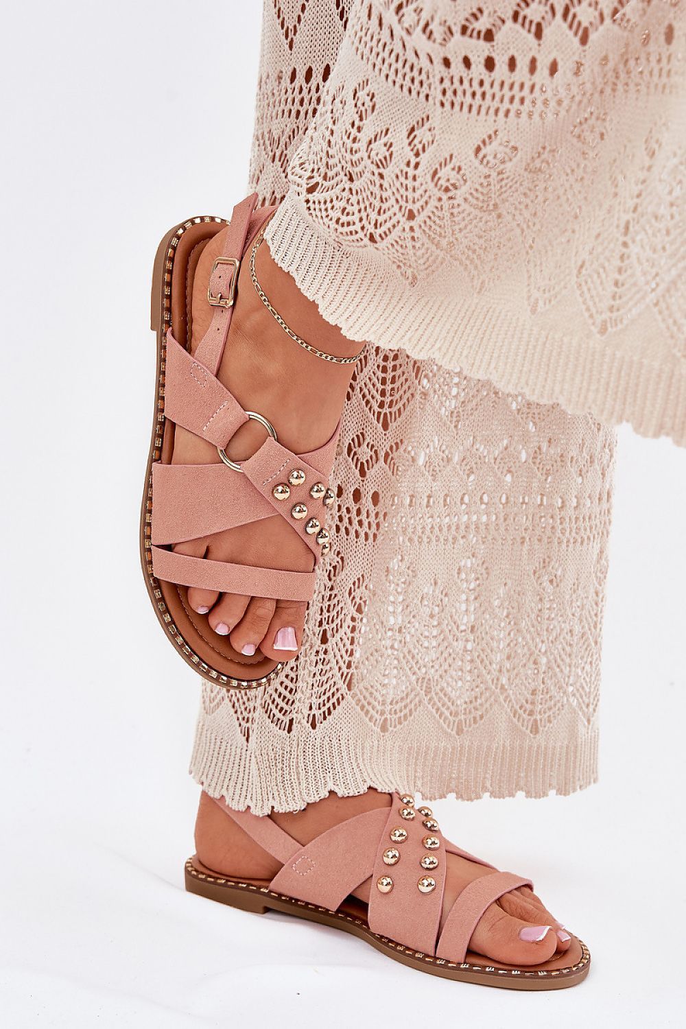 image-Women's Eco Suede Sandals with Gold Studs