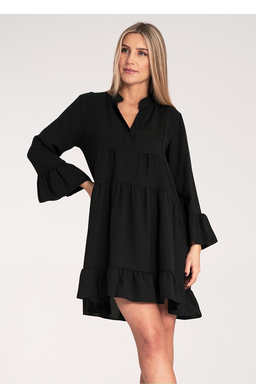 image-Figl Loose Ruffle Dress V-Neck
