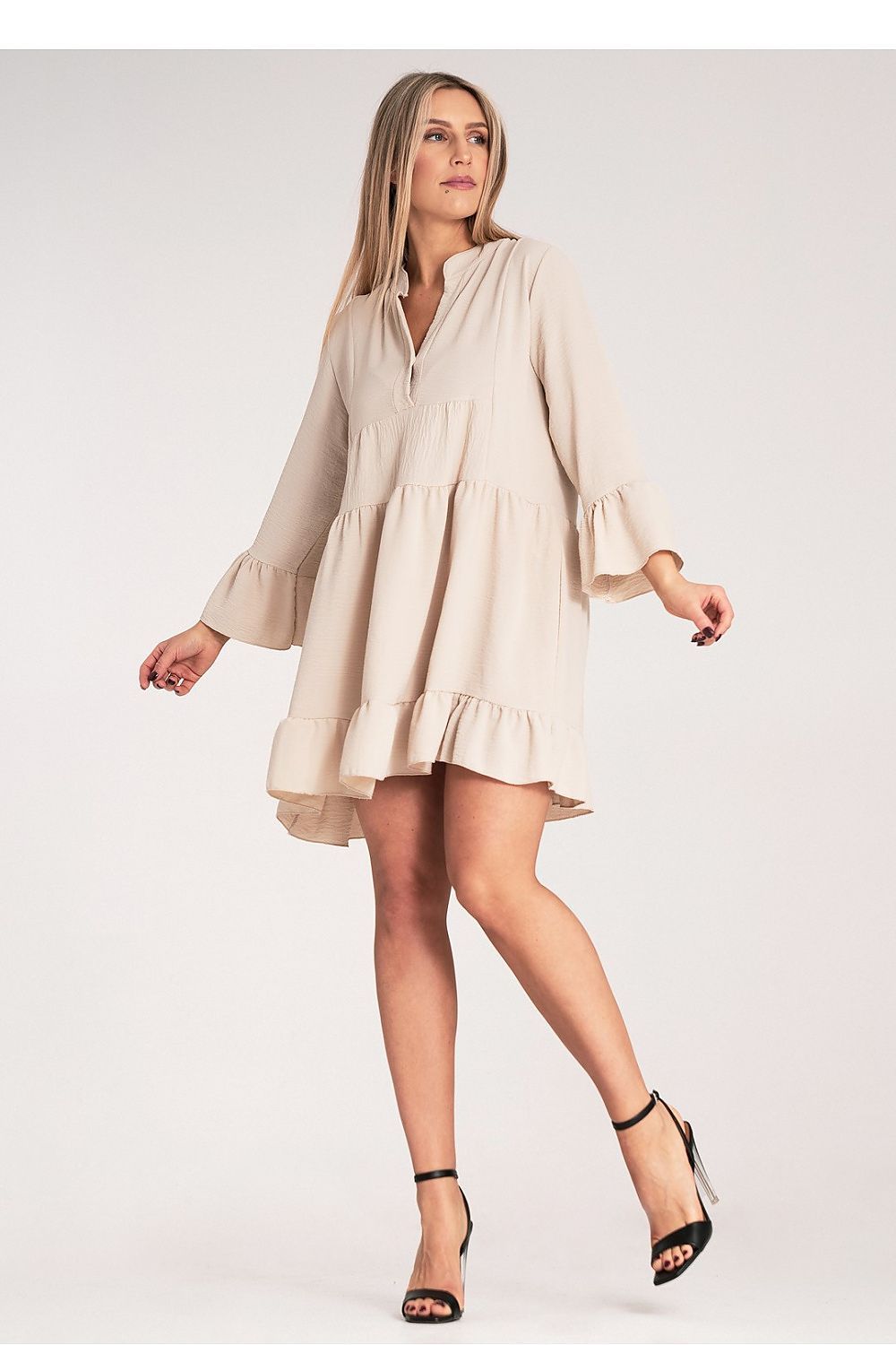 image-Figl Loose Daydress with Frills V-Neck 