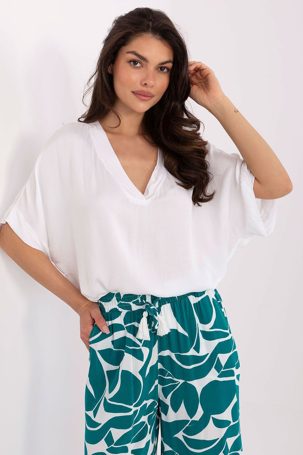 image-Viscose Blouse with 3/4 Sleeves