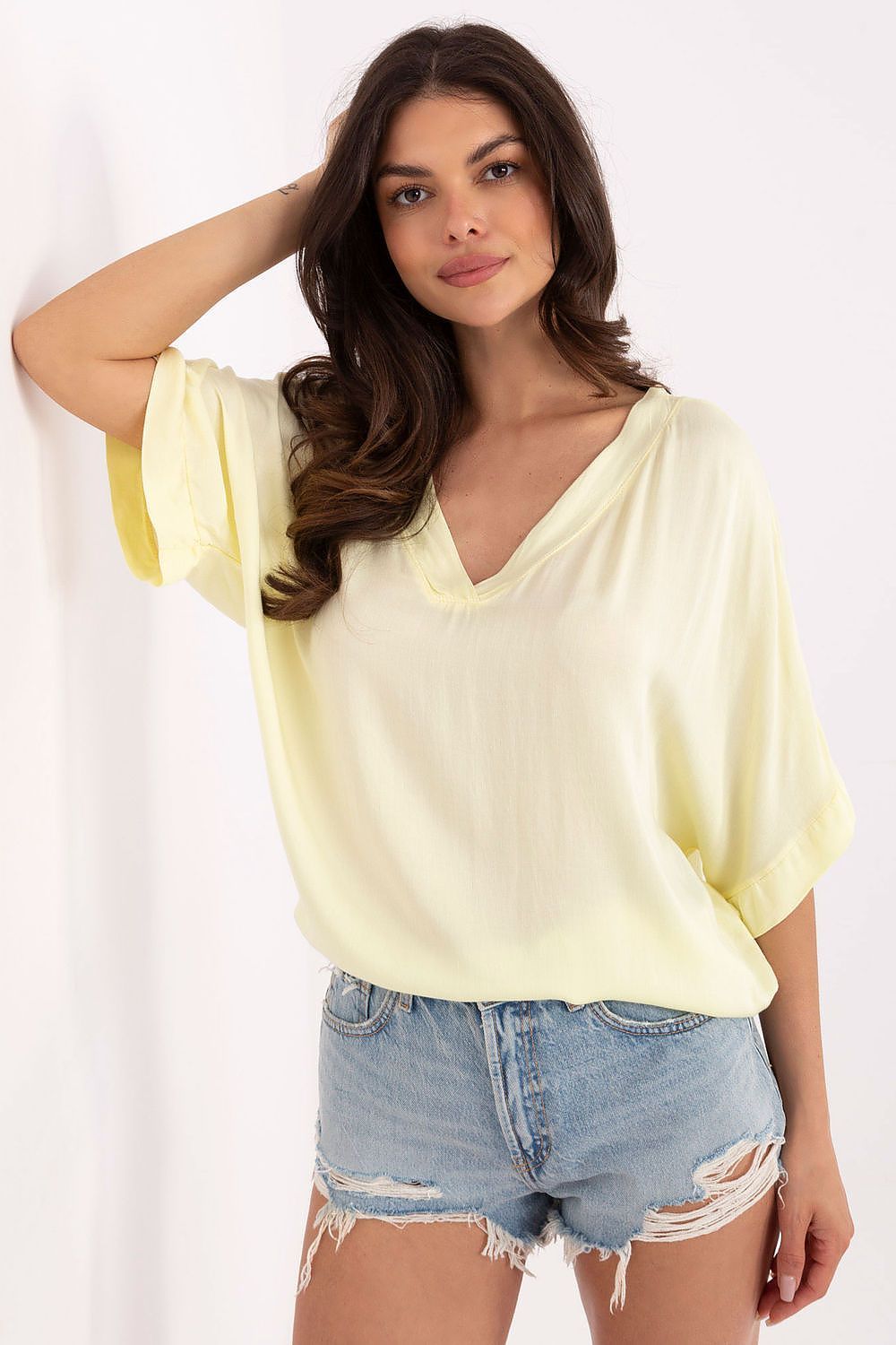 image-Viscose Blouse with 3/4 Sleeves