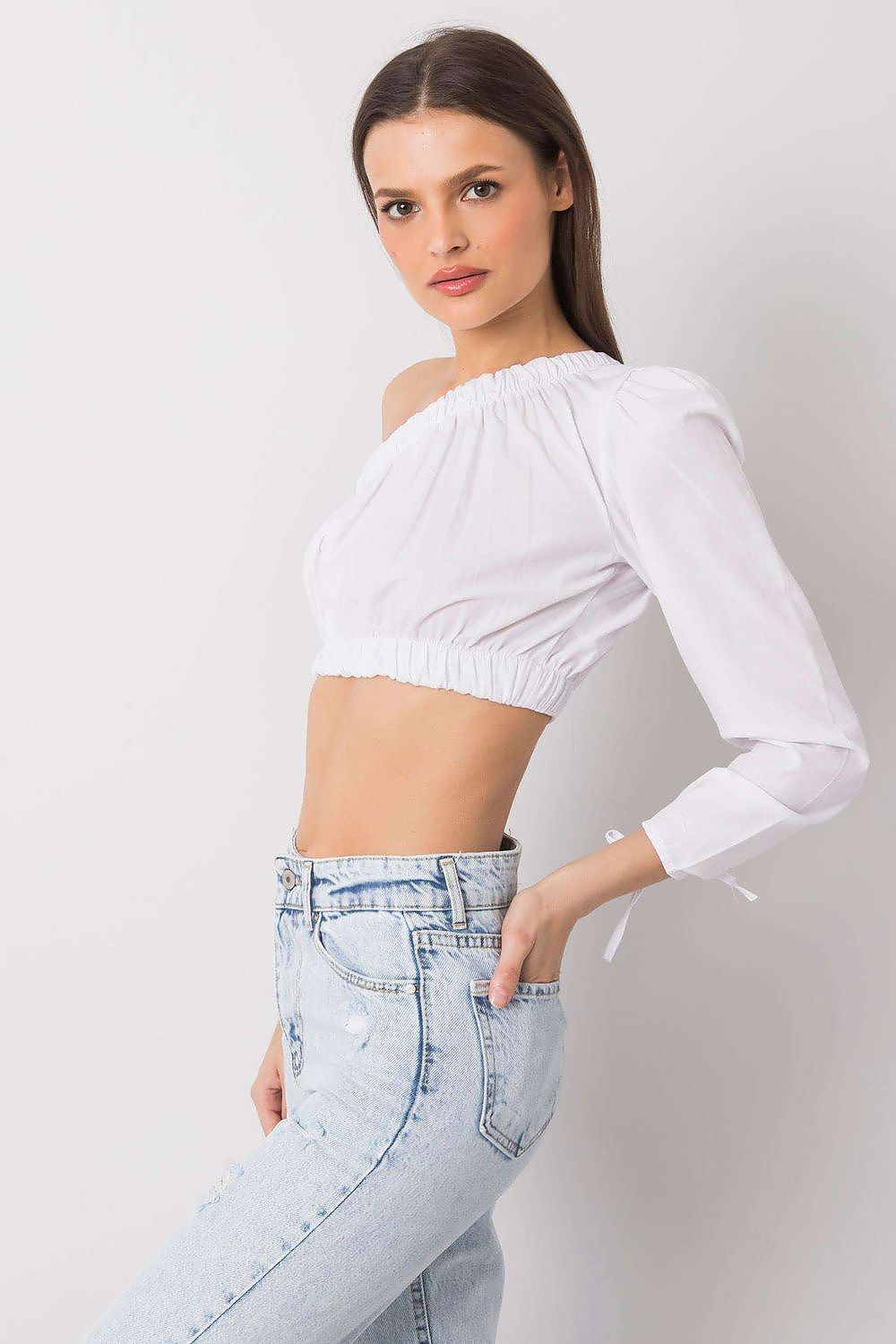 image-Blouse Rue Paris Asymmetrical One Sleeve Cotton