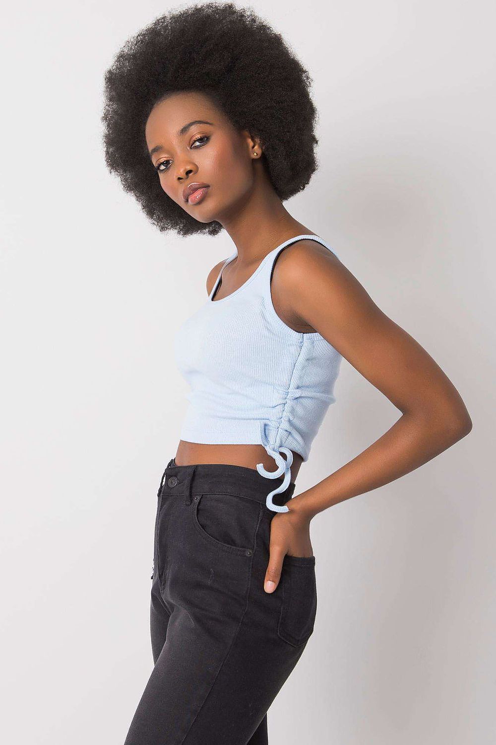 image-Rue Paris Ribbed Crop Top with Side Drawstring