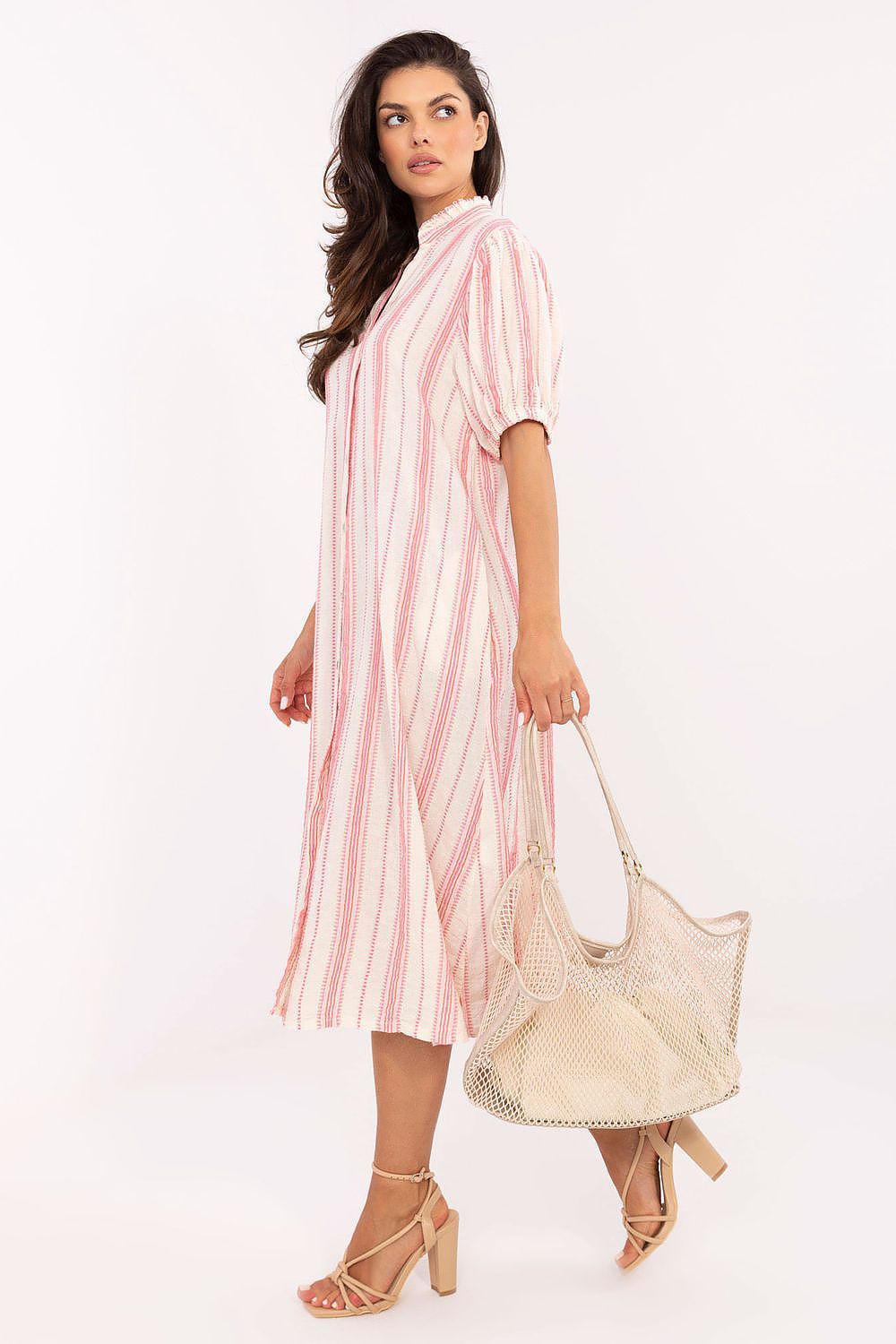 image-Boho Midi Dress With Stripes And Embroidery