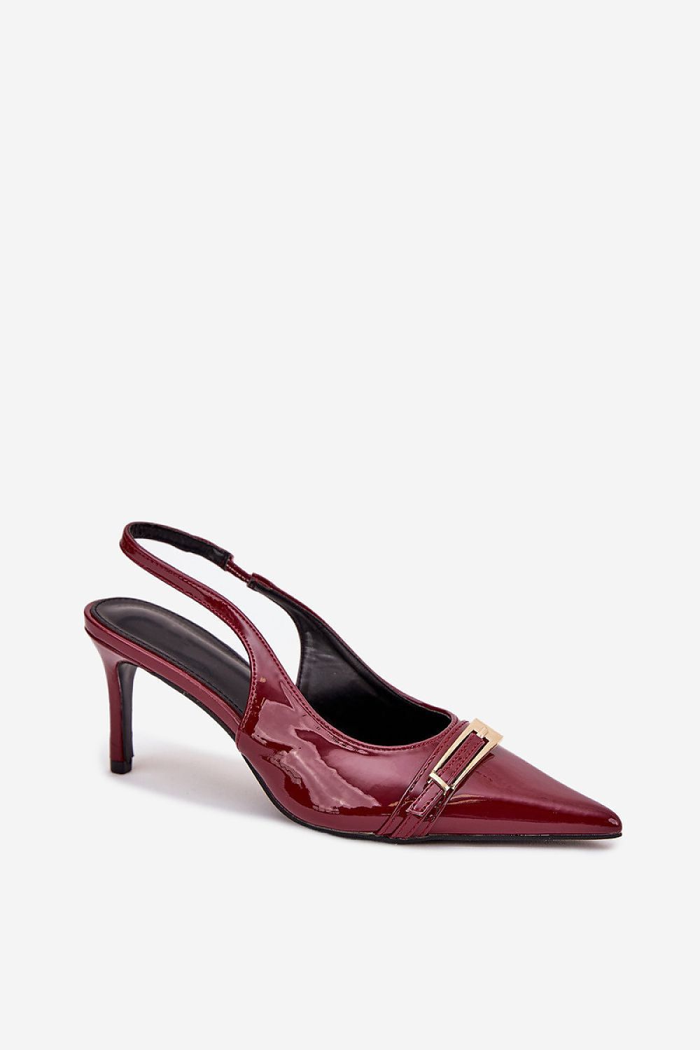 image-Women's Eco Leather Stiletto Pumps with Gold Buckle 