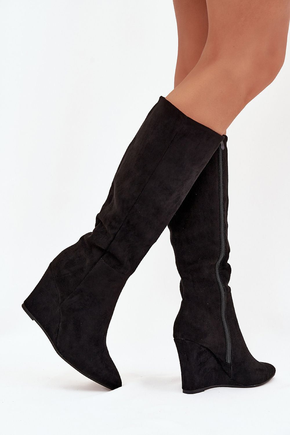 image-Women's Eco Suede Wedge Boots with Zipper 
