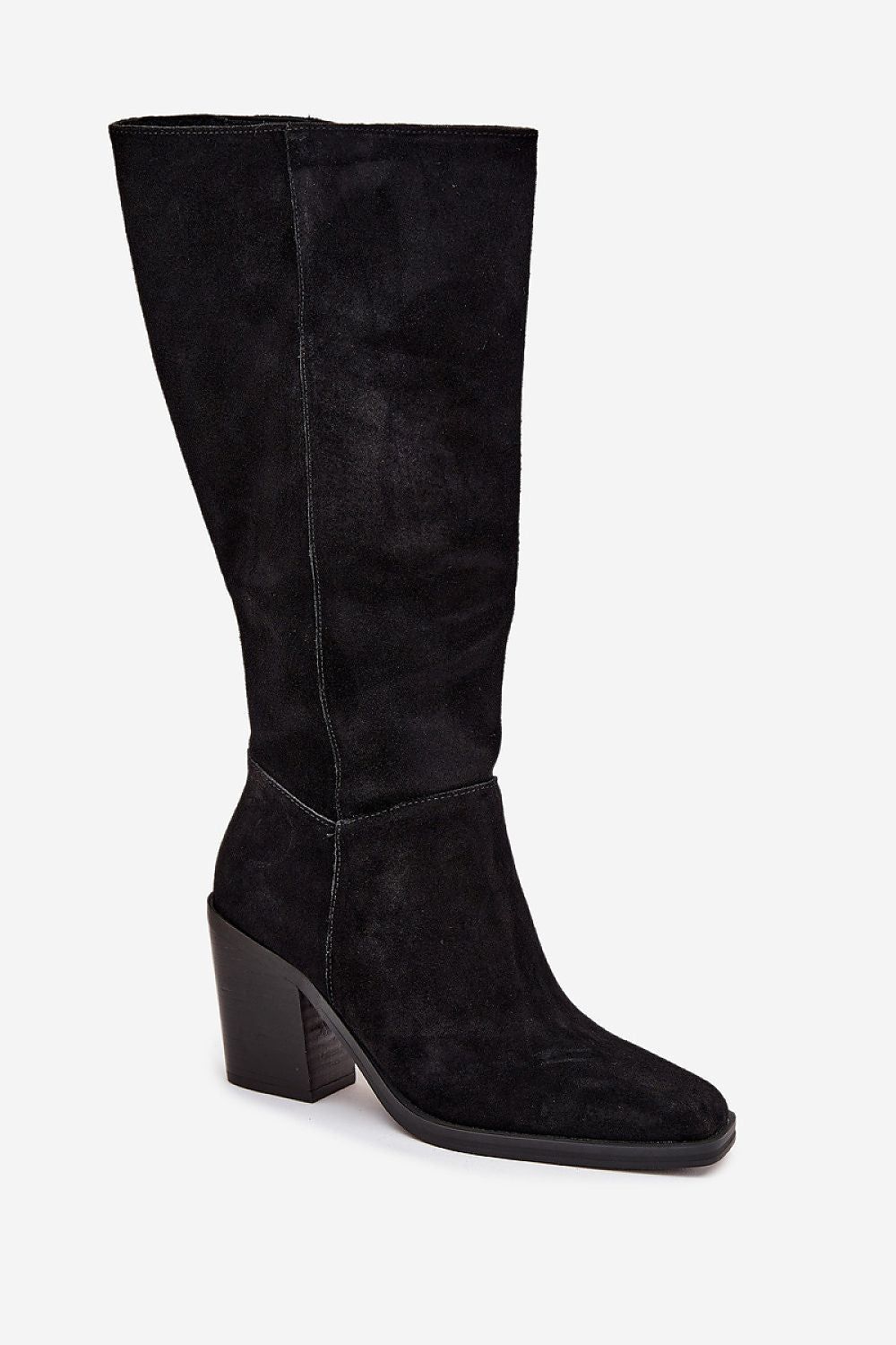 image-Women's Suede Heel Boots with Zipper