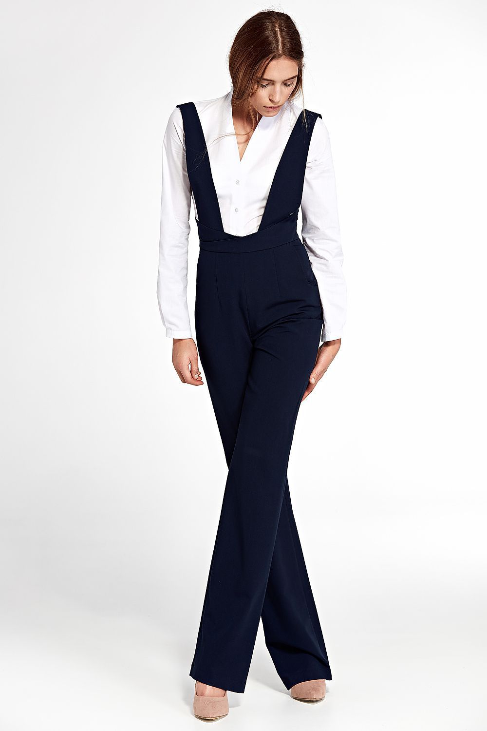 image-Suit Nife High Waist Navy Jumpsuit with Suspenders