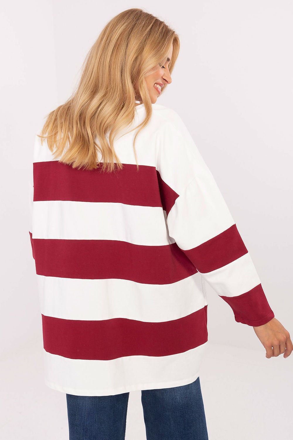 image-Women's Oversized Striped Sweatshirt Cotton Blend