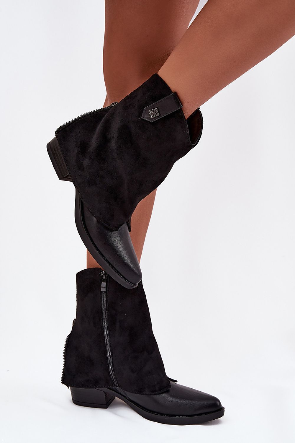 image-Heel Boots with Suede Upper, 16cm Height