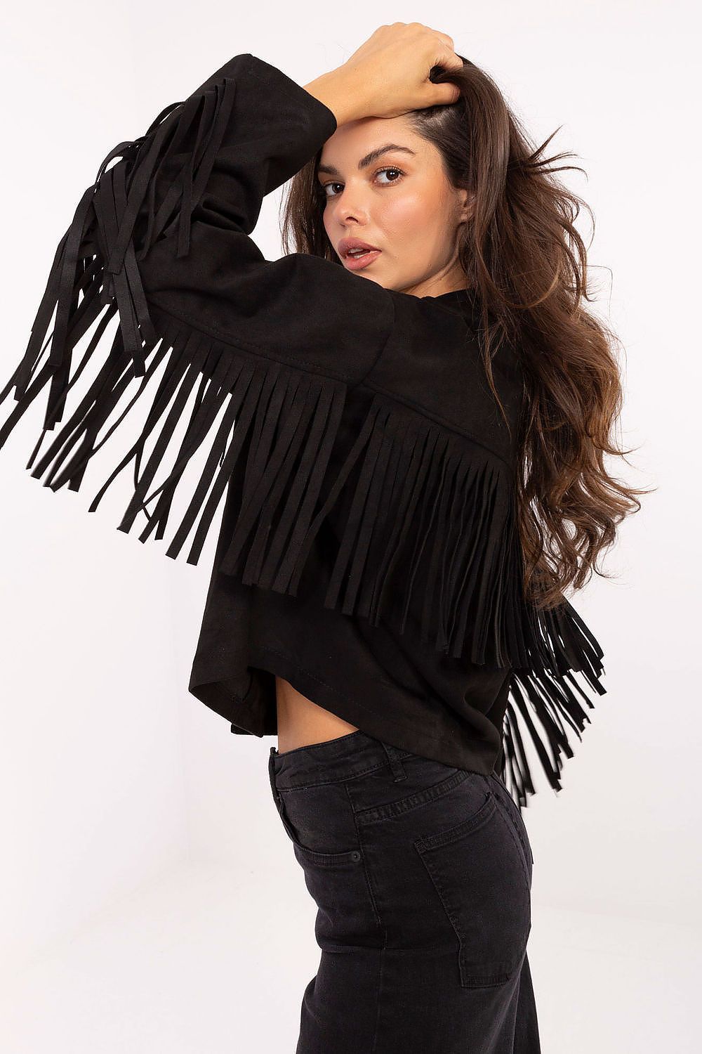 image-Women's Short Transitional Jacket with Fringe Sleeves 