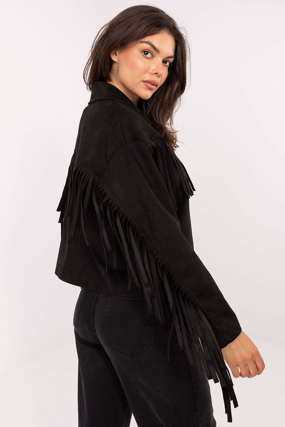image-Women's Short Transitional Jacket with Fringe Sleeves 