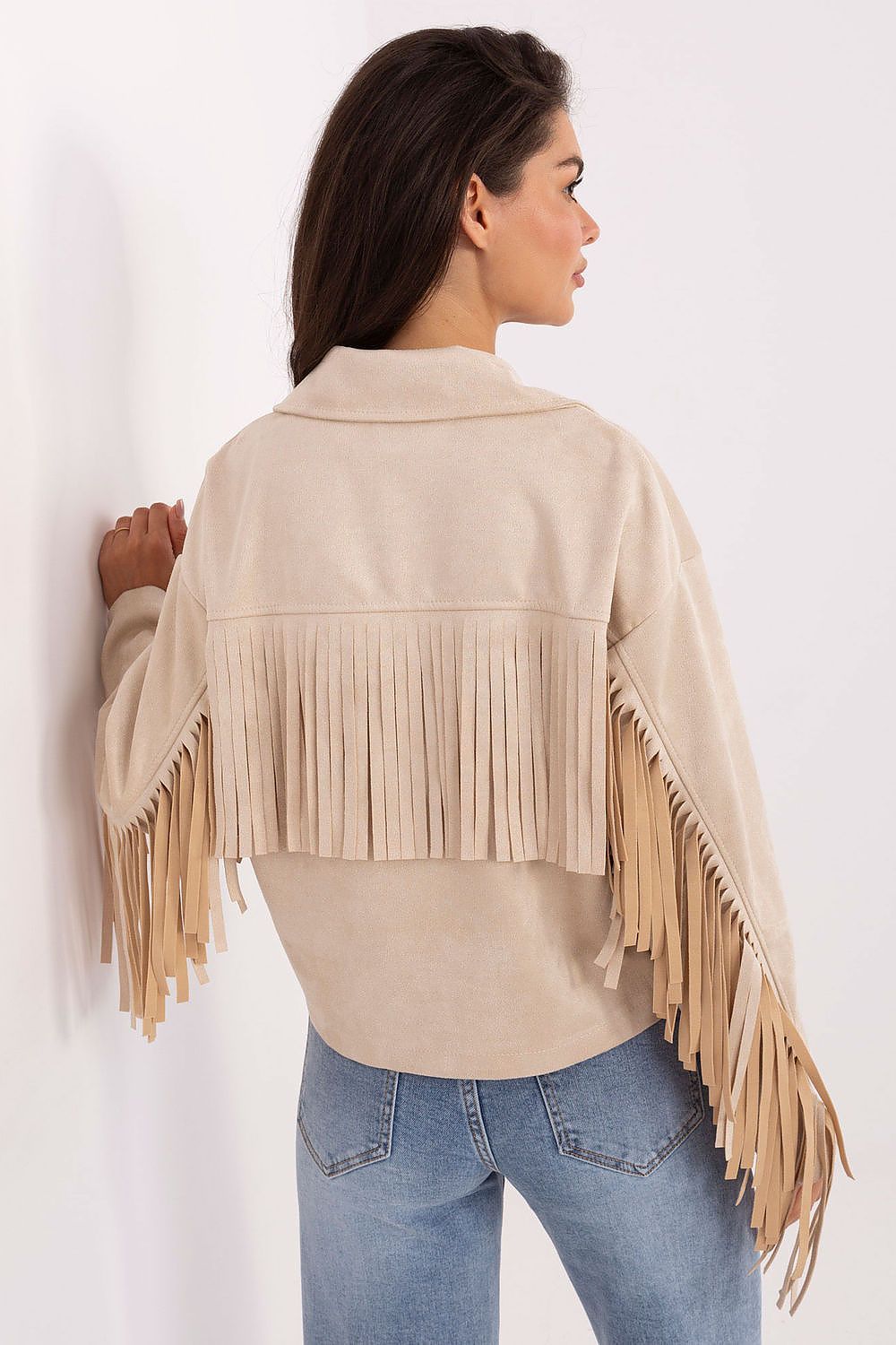 image-Women's Short Transitional Jacket with Fringe Sleeves 
