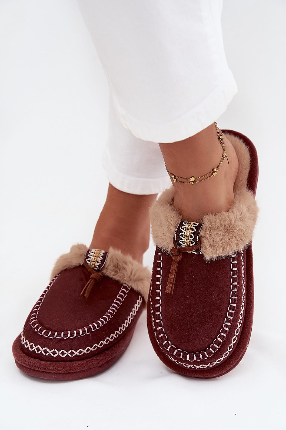 image-Women's Eco Suede Slippers with Embroidery