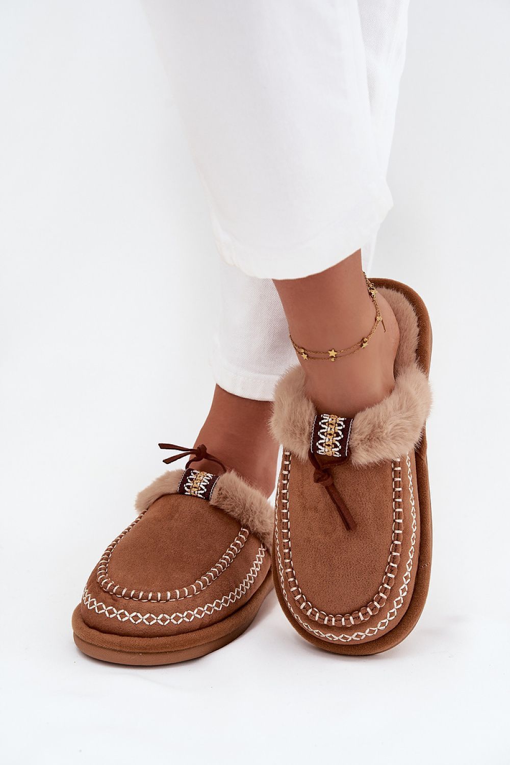 image-Women's Eco Suede Slippers with Embroidery