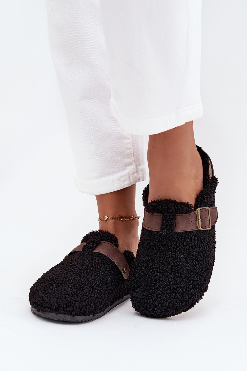 image-Women's Sheepskin Slippers with Adjustable Strap