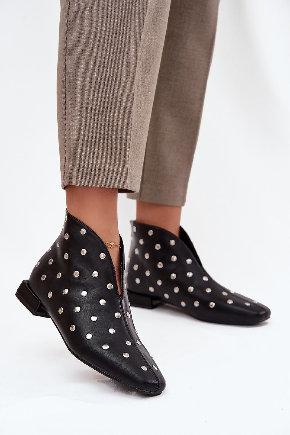 image-Women's Ankle Boots Eco Leather Studs Zipper