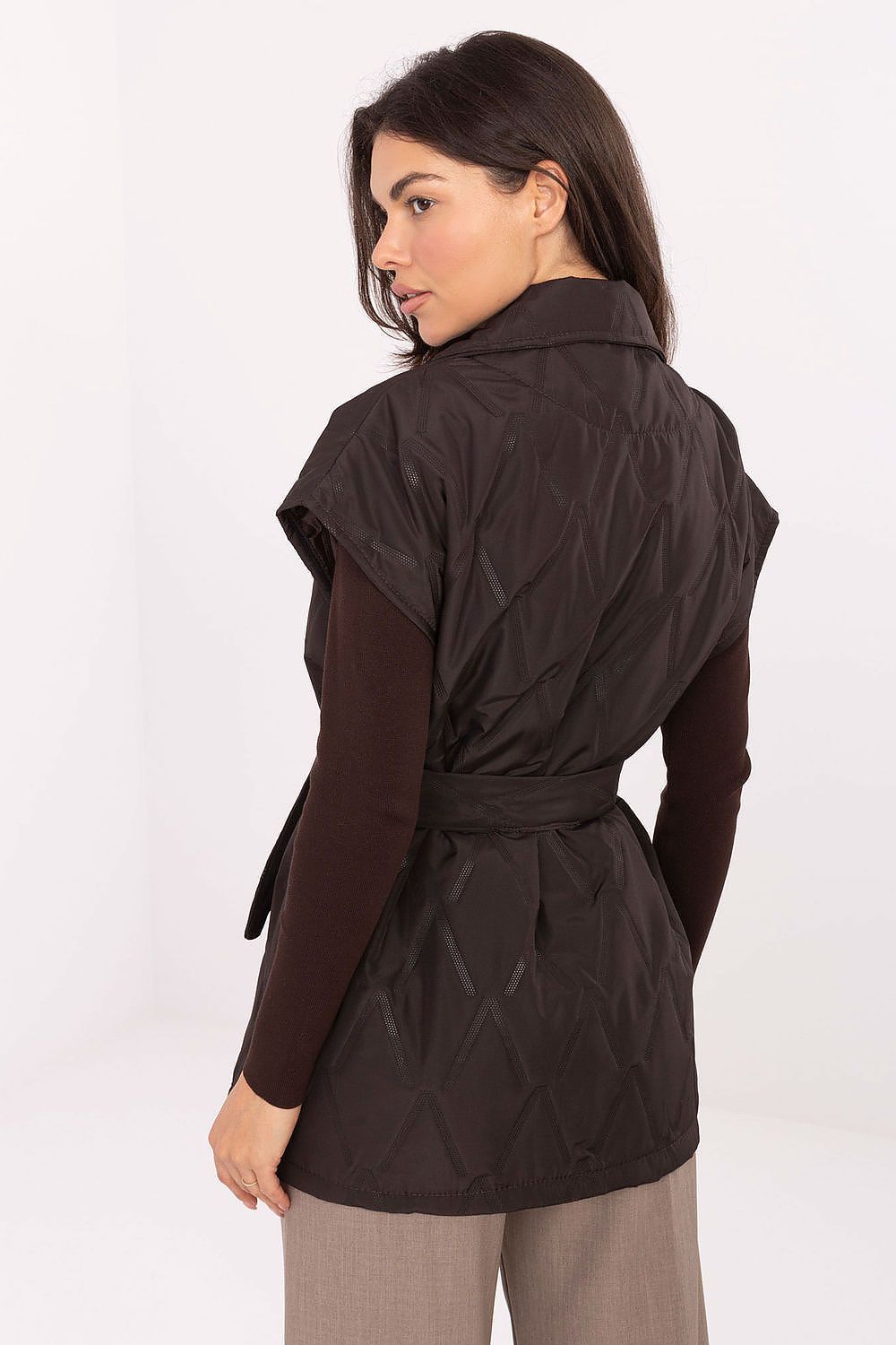 image-Women's Quilted Vest with Tie Belt - Rue Paris 