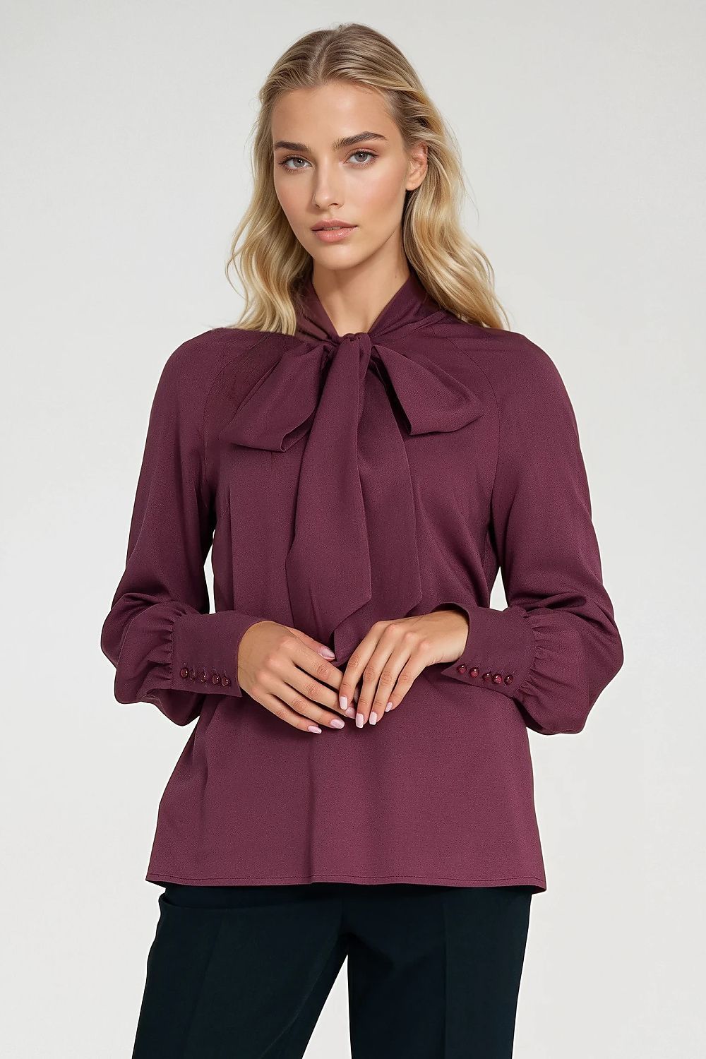 image-Blouse Nife Women's Viscose Long Sleeve Scarf Neckline