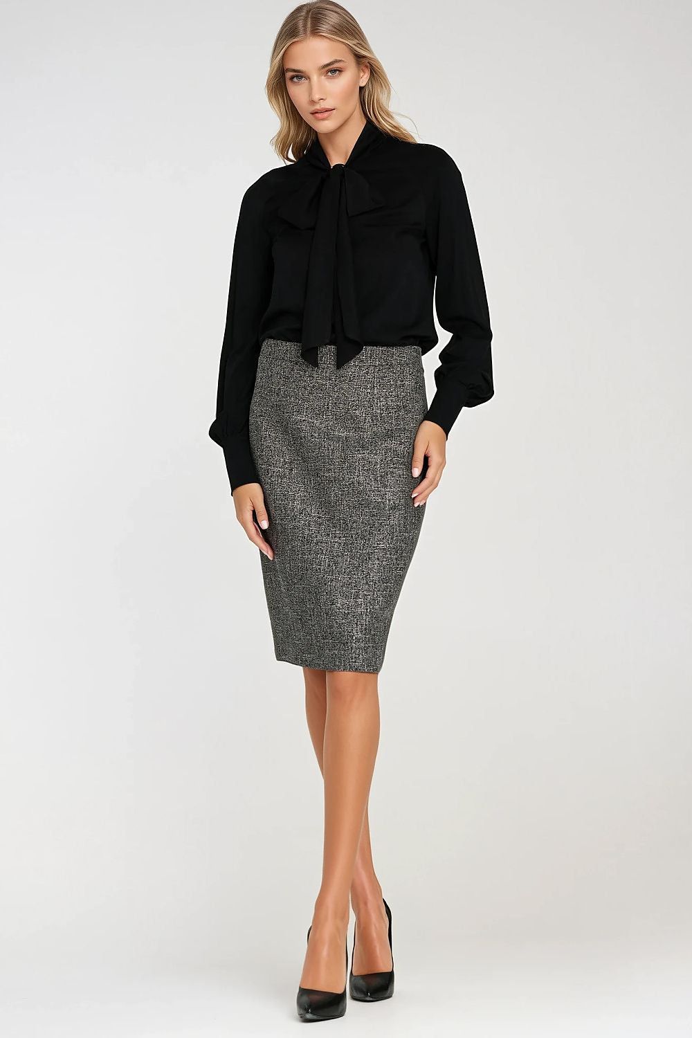 image-Blouse Nife Women's Viscose Long Sleeve Scarf Neckline