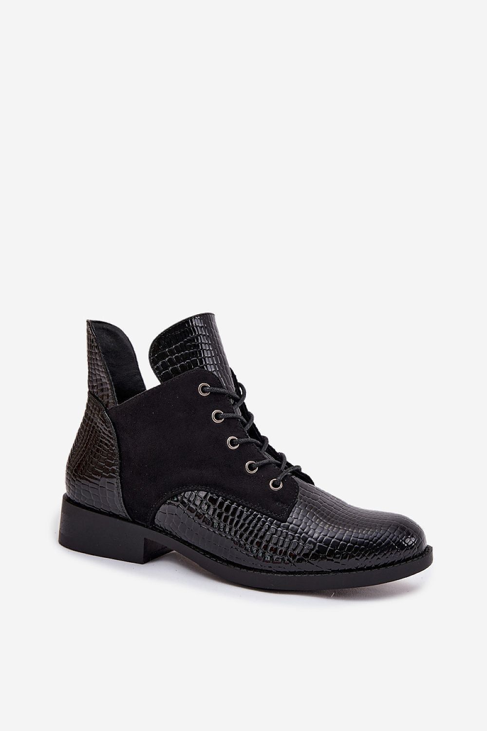 image-Women's Eco Leather Ankle Boots with Lace-Up Zipper 