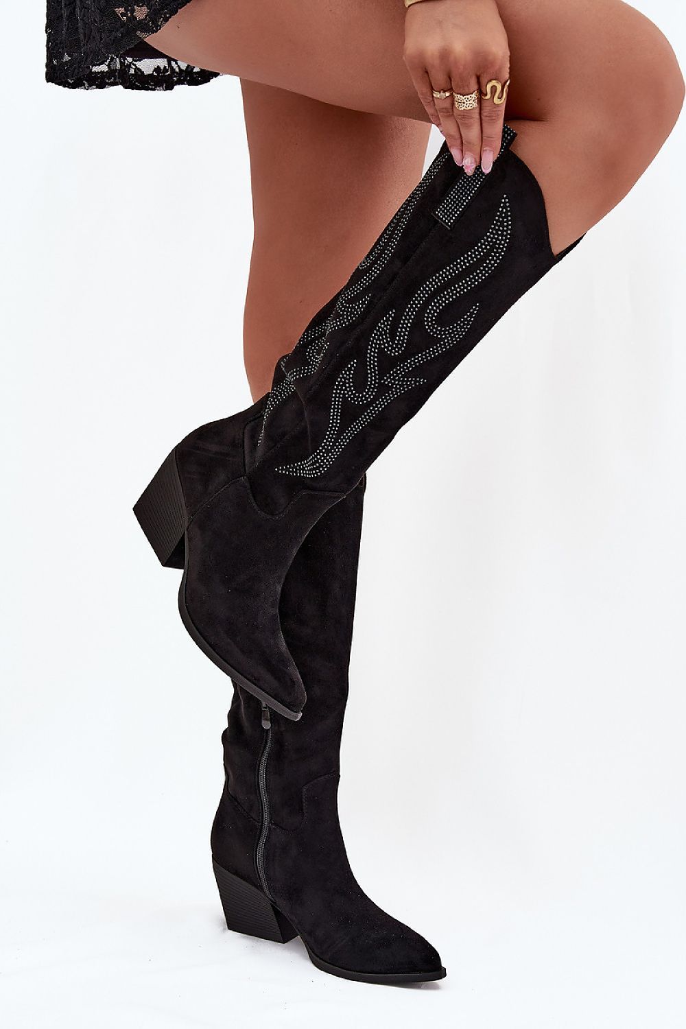 image-Women's Knee-High Heel Boots Eco-Suede