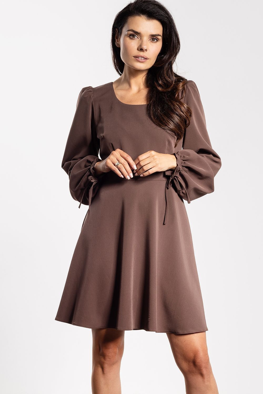 image-Awama Flared Mini Dress with Puffy Sleeves