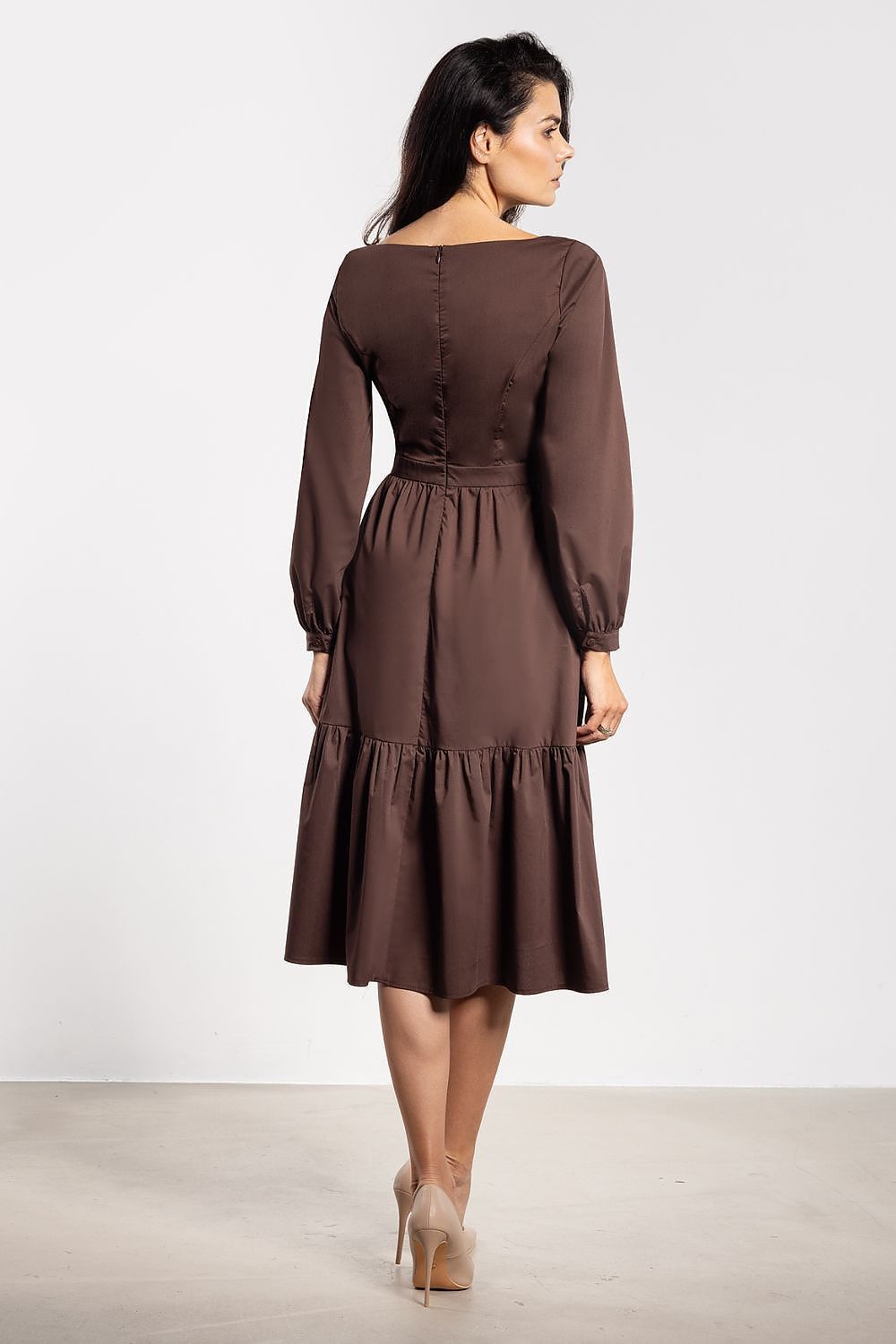 image-Awama Midi Flared Dress with Long Sleeves