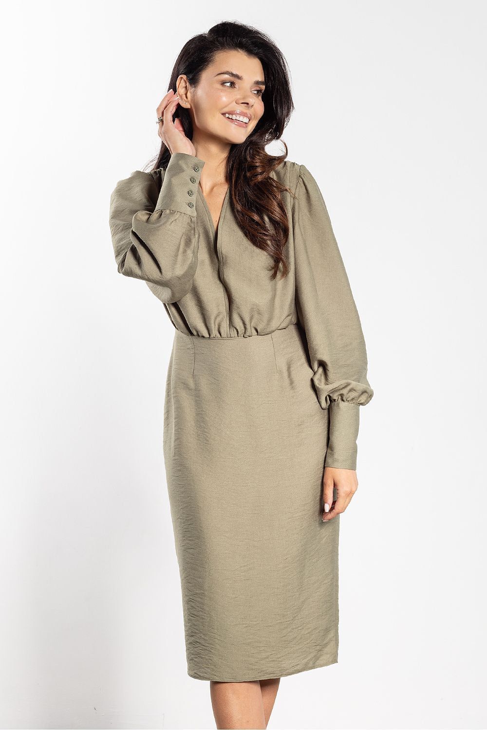 image-Awama Fitted Midi Dress V-Neck 