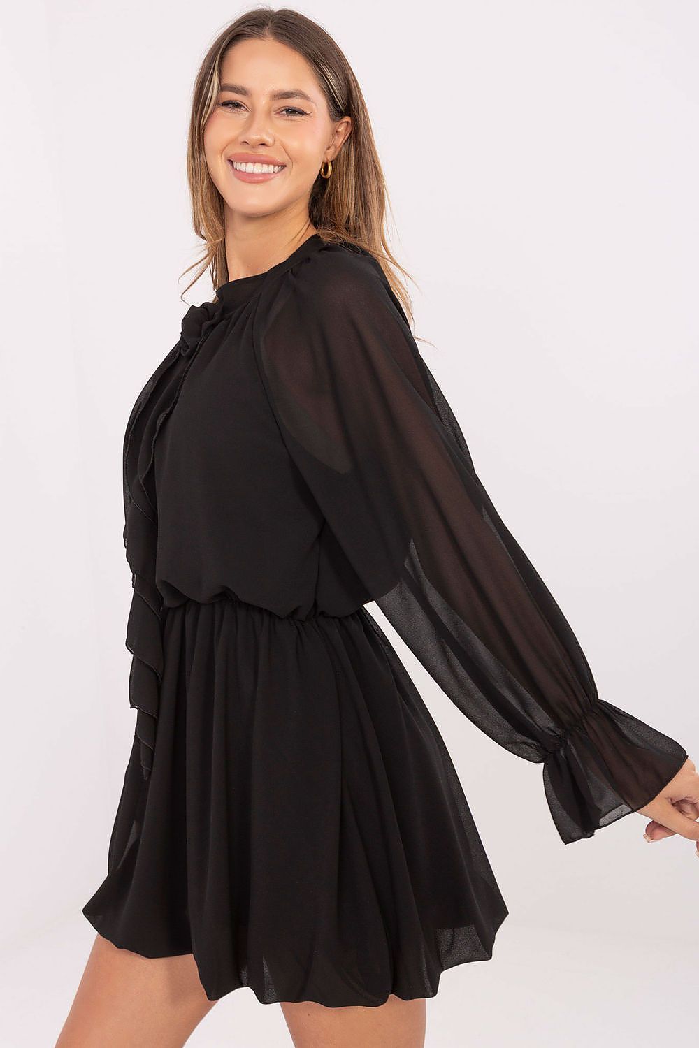 image-Cocktail Dress Rue Paris Flared Mini Long Sleeve