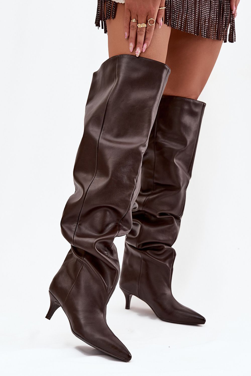 image-Women's Eco Leather Slip-On Heel Boots