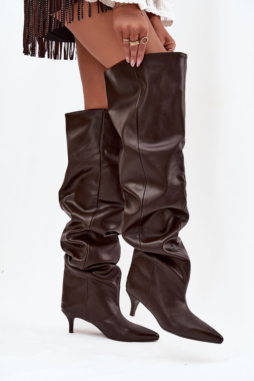 image-Women's Eco Leather Slip-On Heel Boots