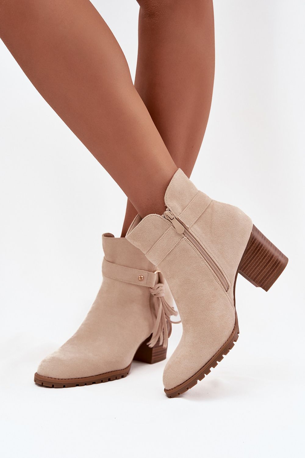 image-Women's Eco Suede Ankle Boots with Fringe Strap 