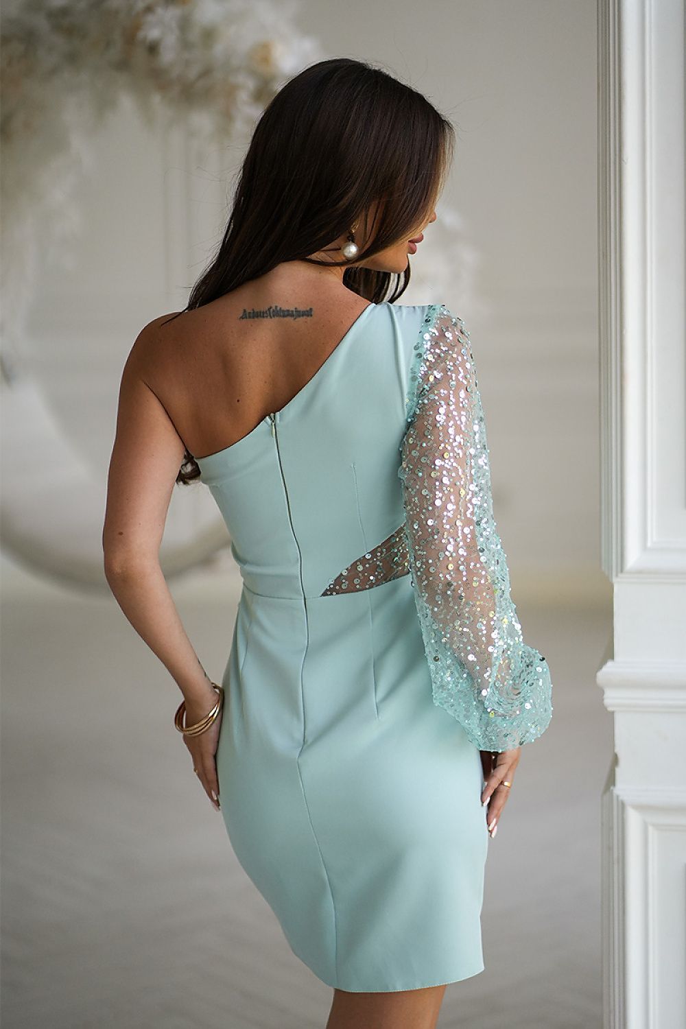 image-Short Dress Bicotone One-Shoulder Sequin