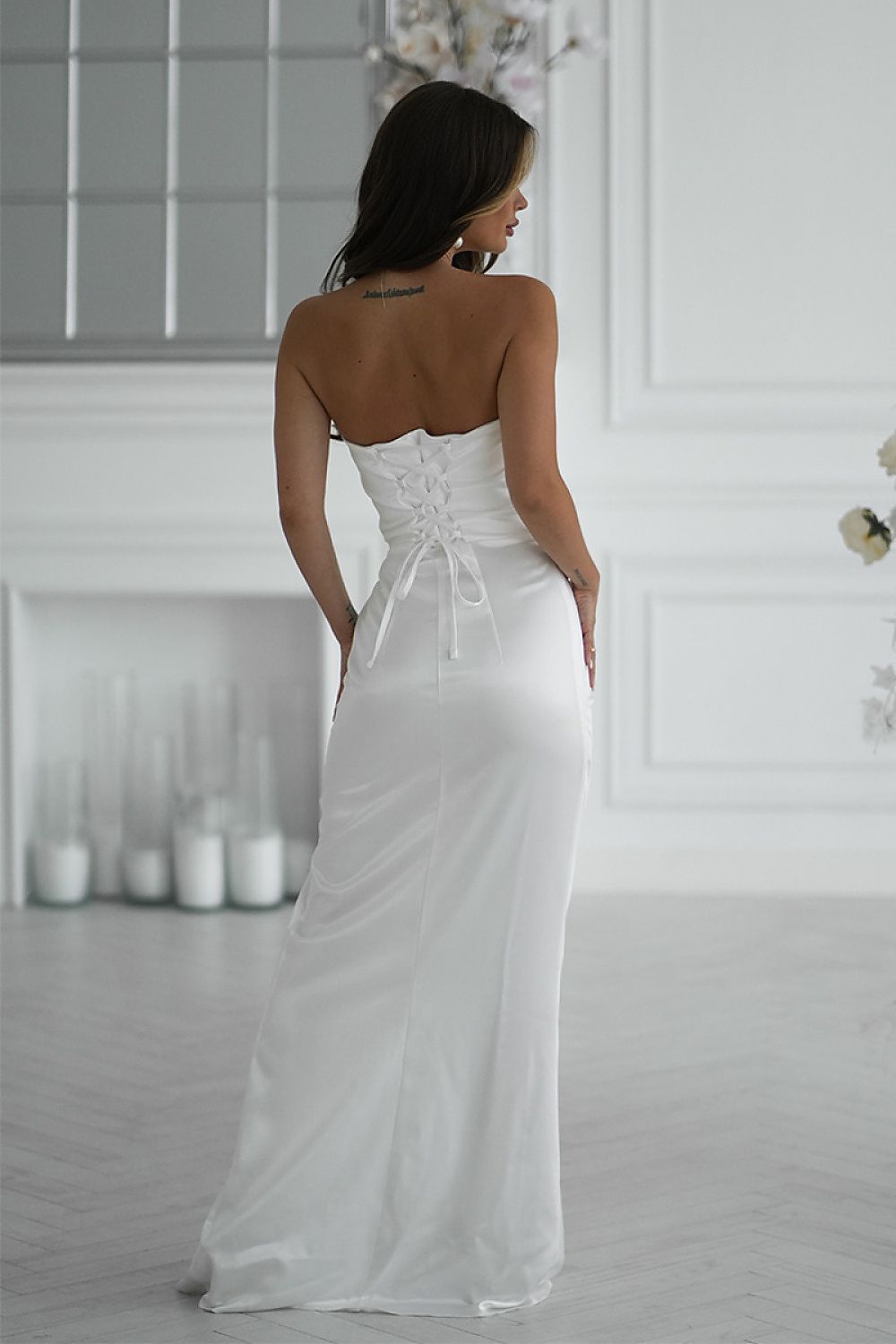 image-Long Dress Bicolor Satin Strapless