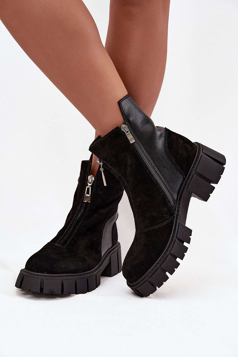 image-Women's Suede Ankle Boots with Block Heel