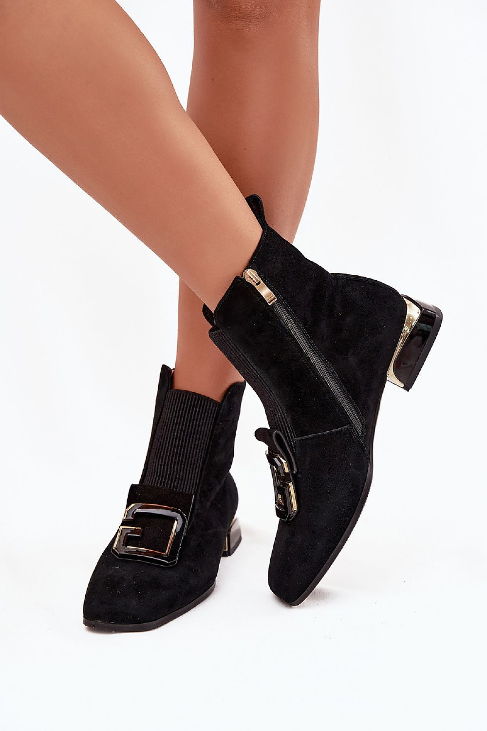 image-Women's Suede Ankle Boots with Side Zipper