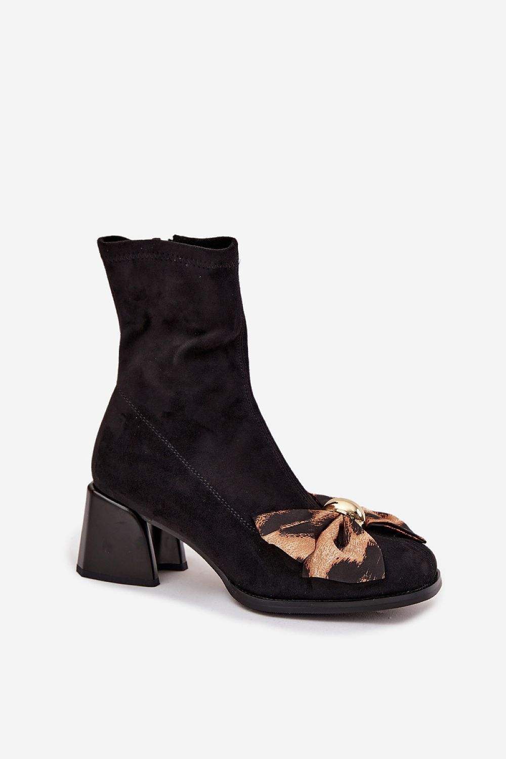 image-Women's Ankle Boots Eco Suede Block Heel Bow