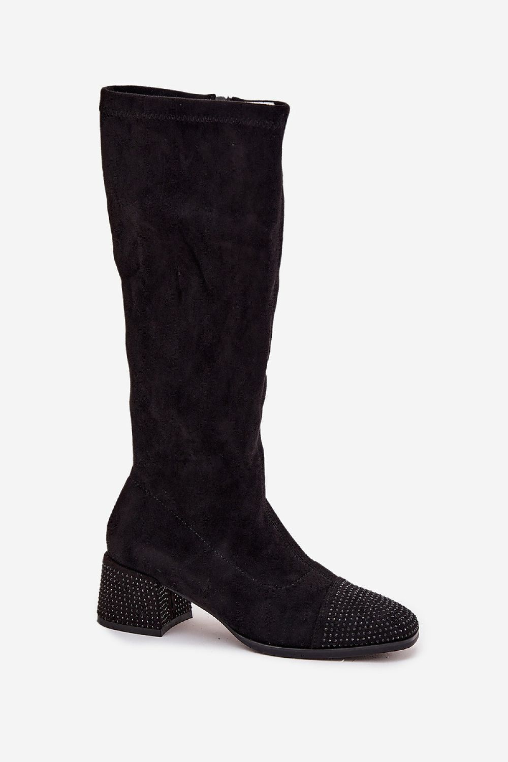 image-Women's Eco-Suede Heel Boots with Zircons