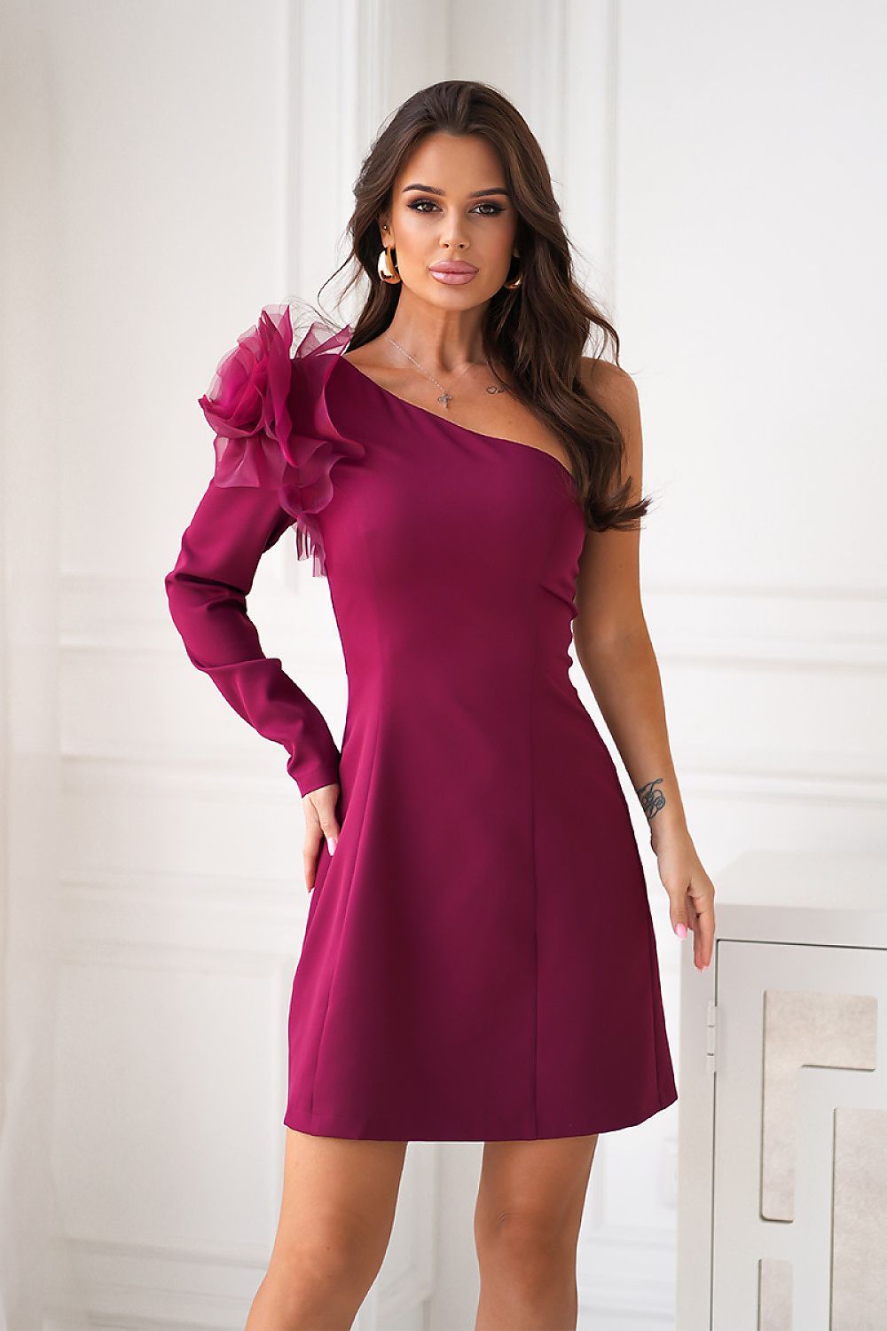 image-Evening Dress Bicotone Floral Rose