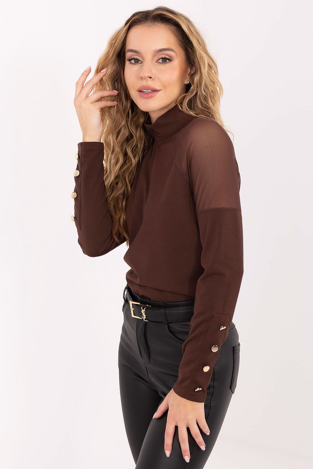 image-Blouse Rue Paris Mesh Shoulder