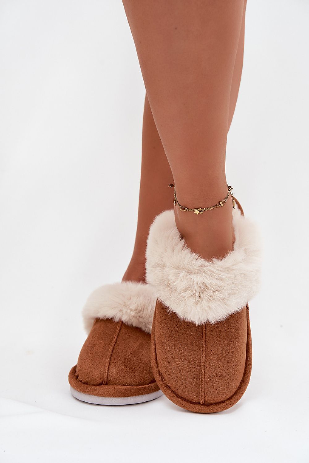 image-Women's Eco-Suede Slippers with Fur Lining