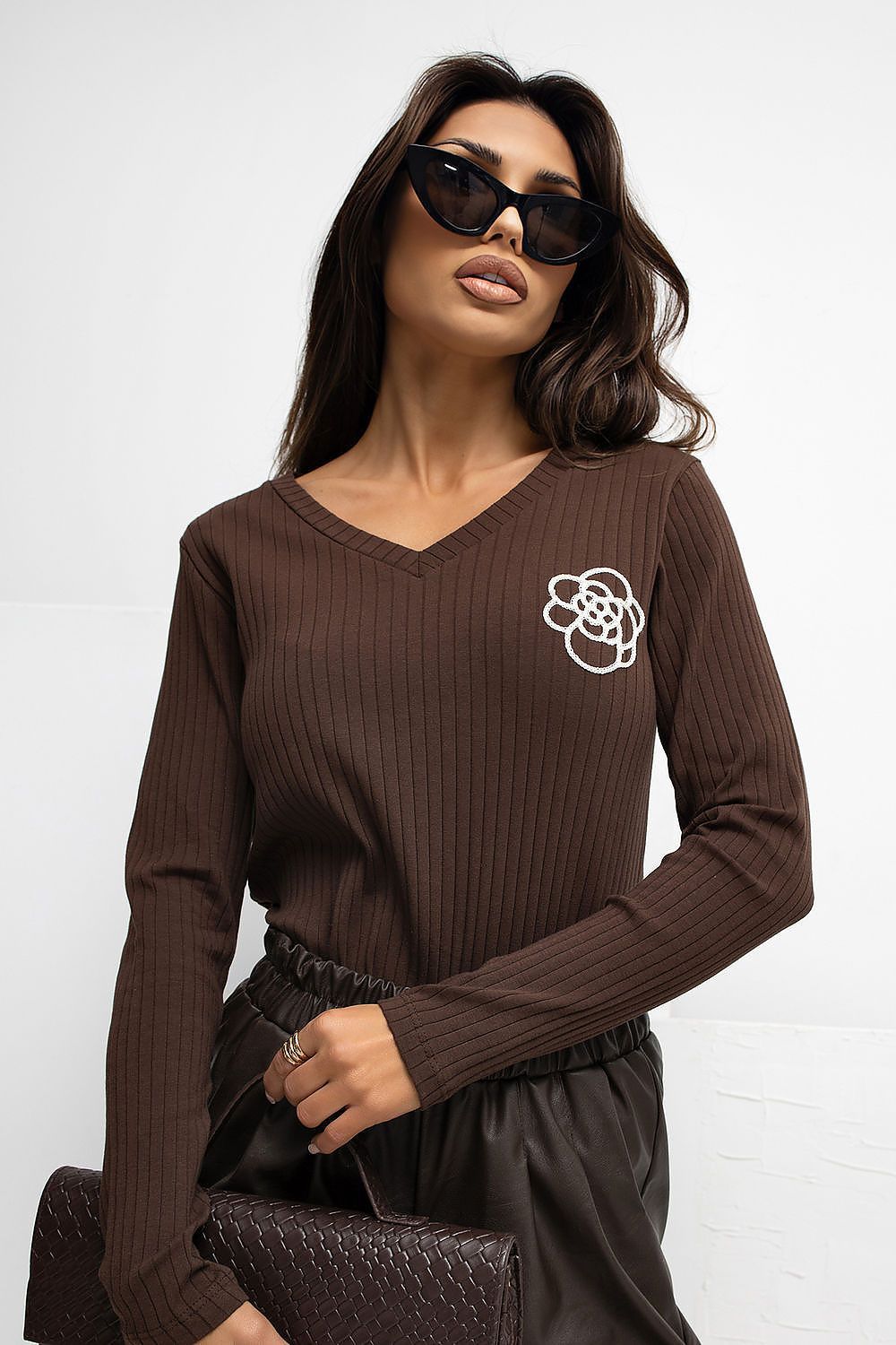 image-Blouse Rue Paris Cotton V-Neck Embroidered