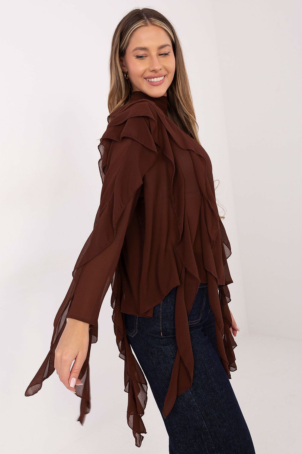 image-Women's Blouse Turtleneck Ruffled Viscose Long Sleeve