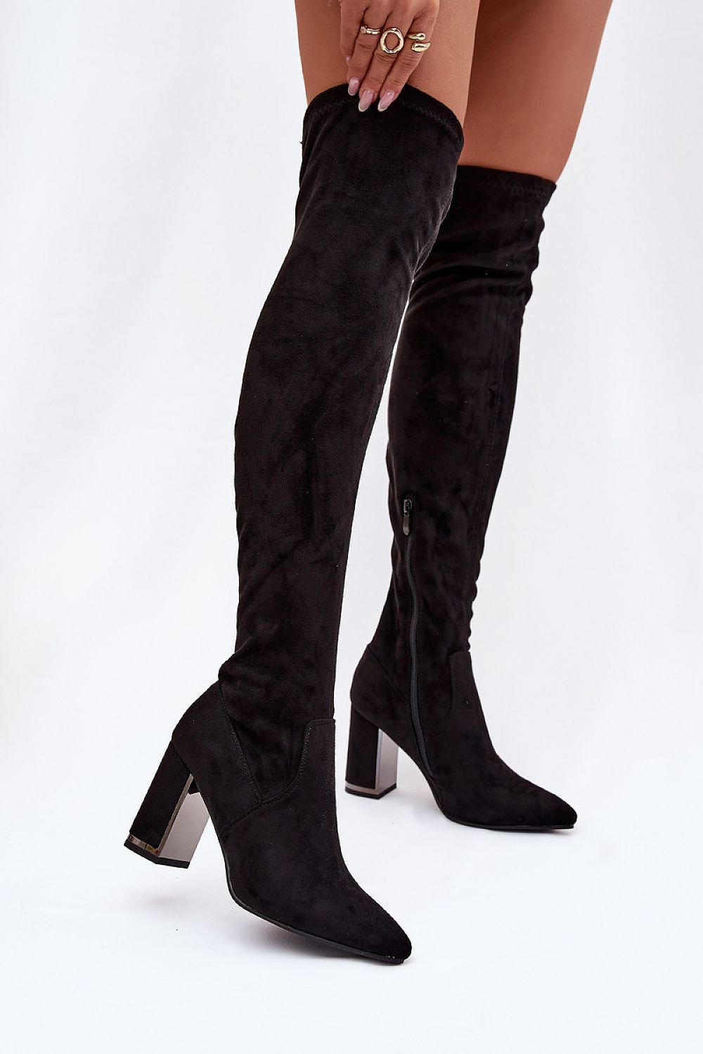 image-Women's Knee-High Faux Suede Heel Boots 