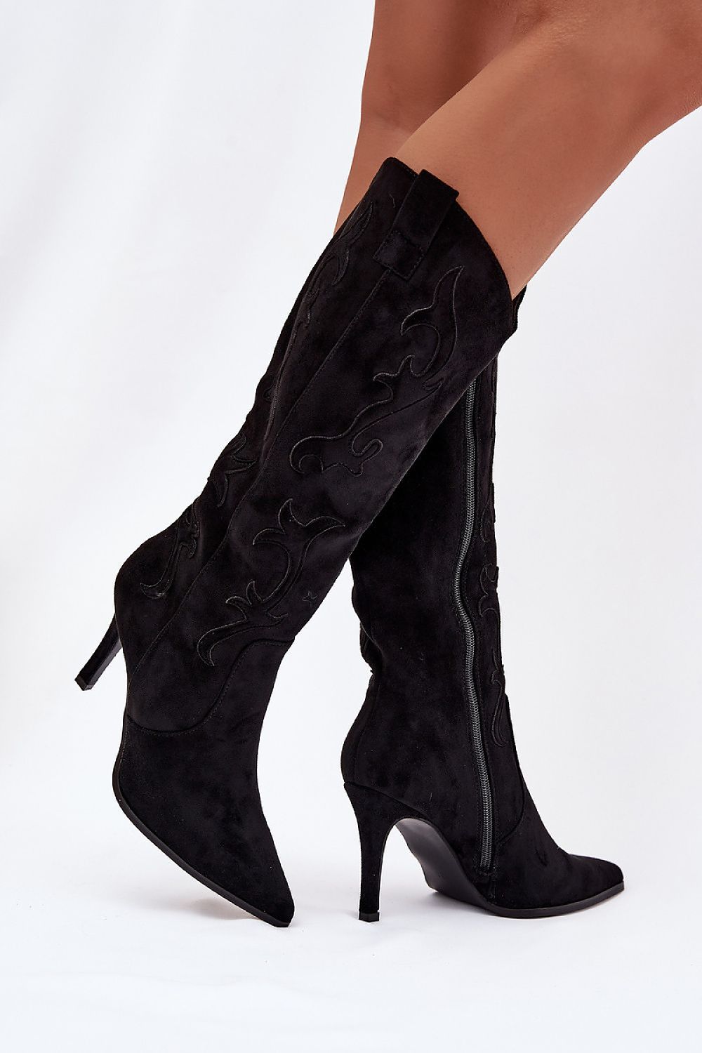 image-Women's Stiletto Heel Cowboy Boots with Zipper