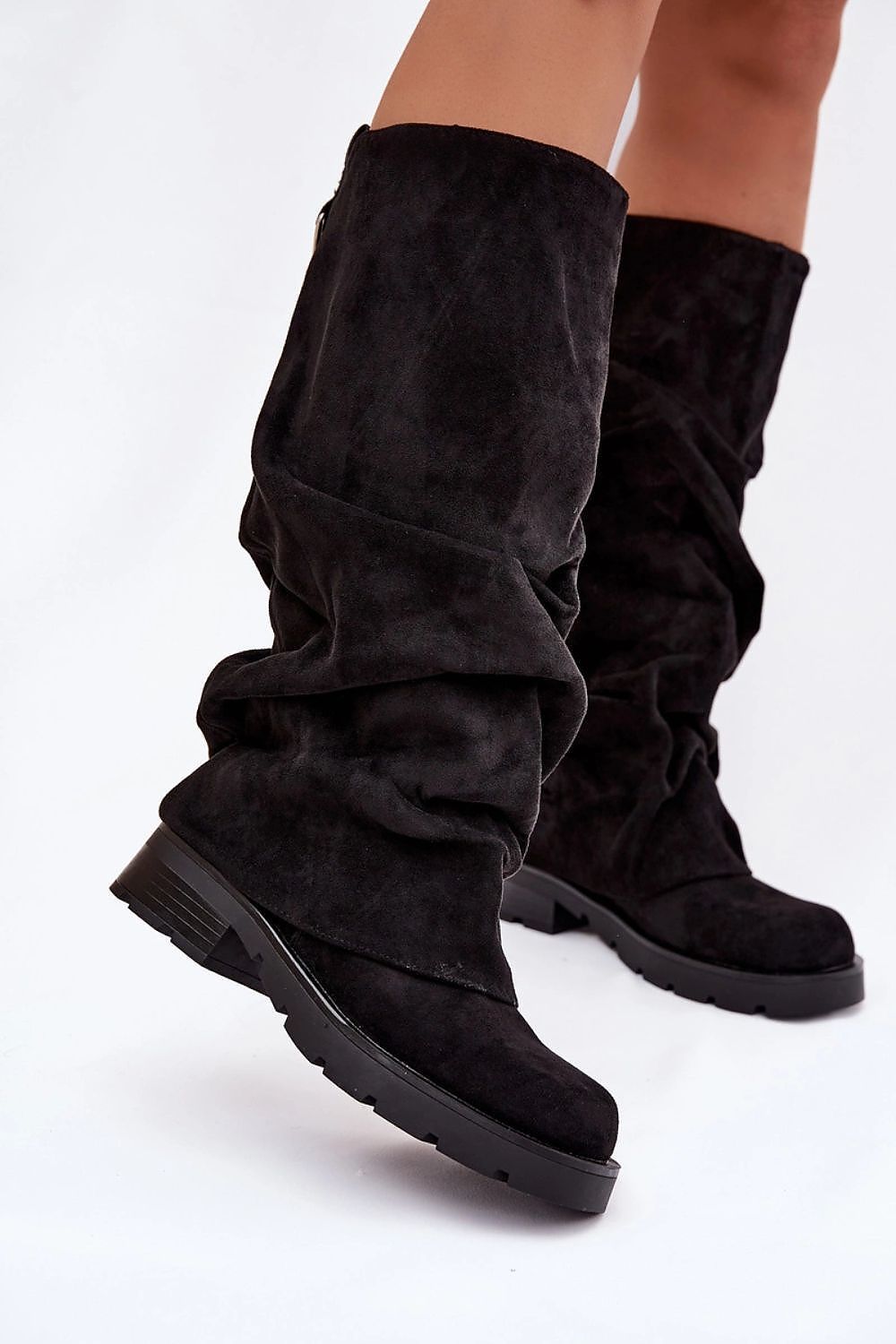 image-Women's Faux Suede Thigh-High Boots with Zipper