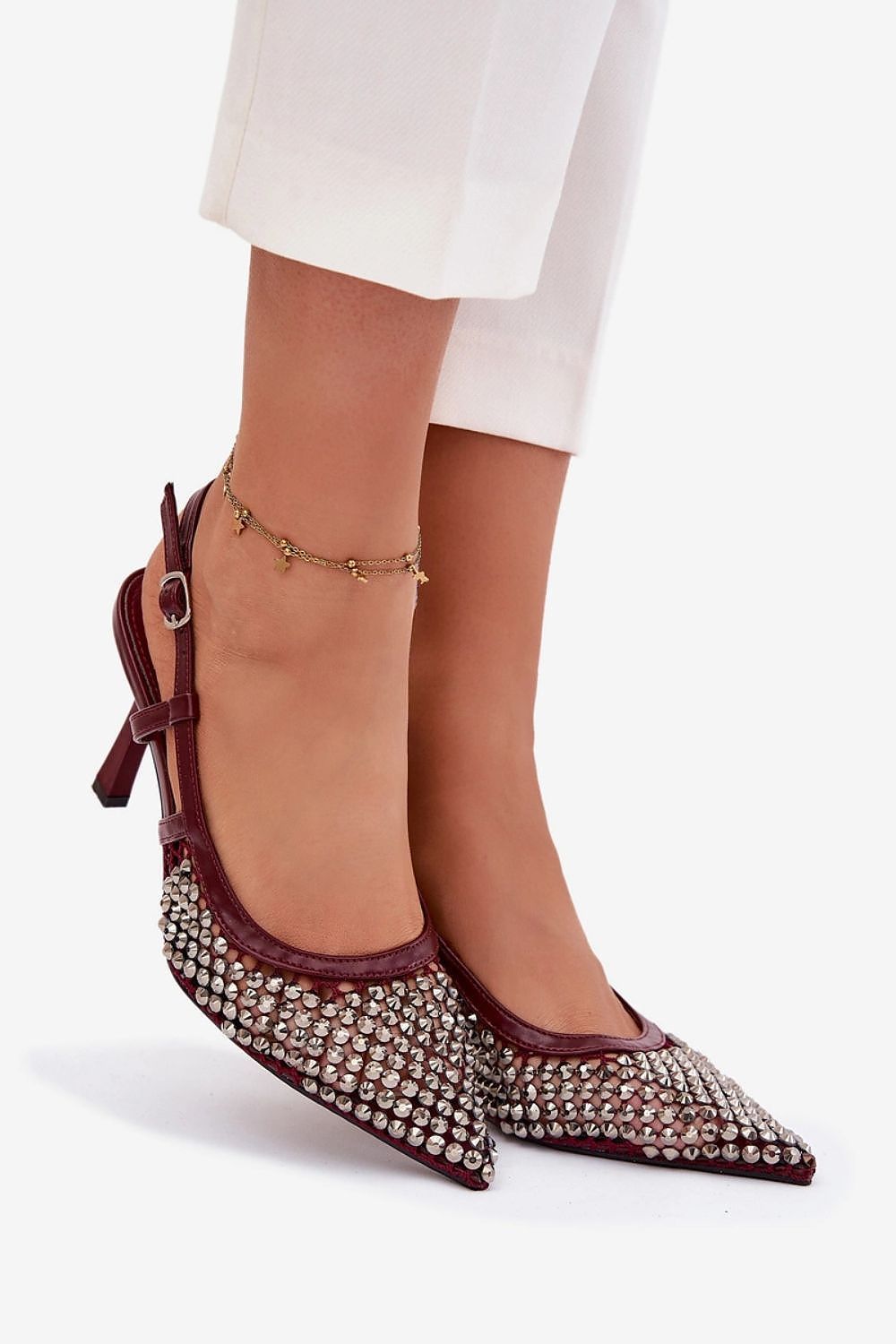 image-Women's Open Back High Heels with Studs 